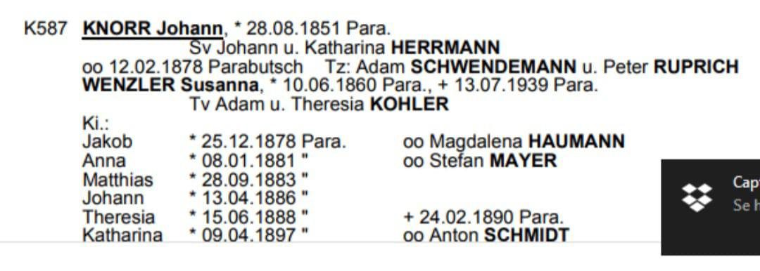 Ficha K587 del Familienbuch Parabutsch